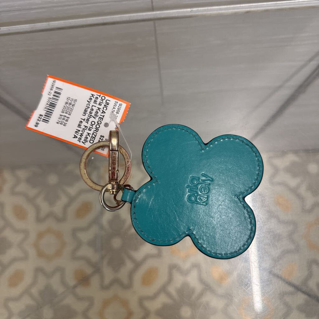 Orla Keily Teal Leather Flower Keychain
