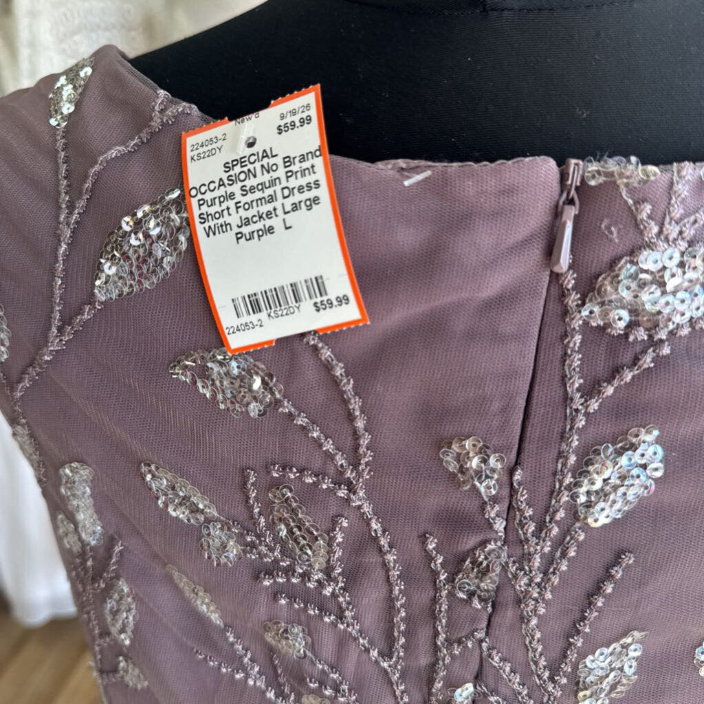 Purple Sequin Print Short Formal Dress With Jacket Large