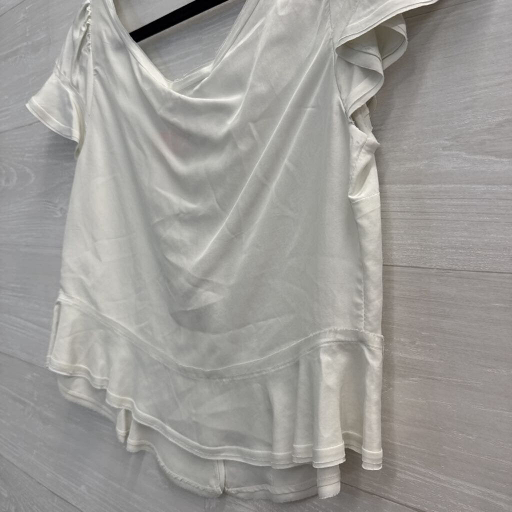 Zara White Short Sleeve Button Front Top Small