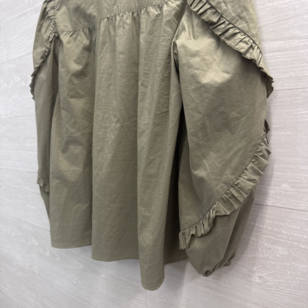 Olivaceous Green Ruffle Detail Long Sleeve Top Medium