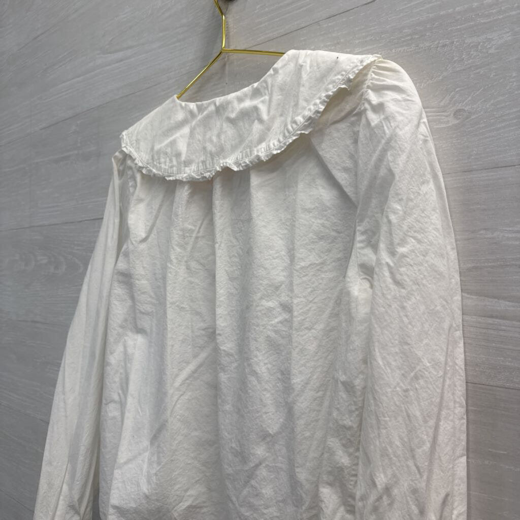 White Eyelet Collar Long Sleeve Top Medium