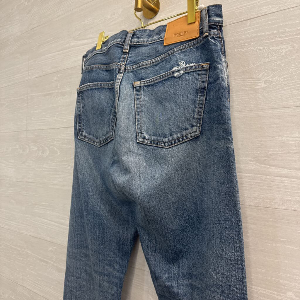 Moussy Medium Wash Distressed Mom Jeans 29