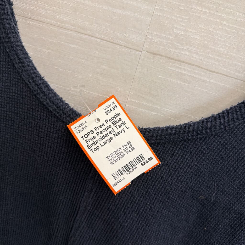 Free People Blue Embroidered Tank Top Large
