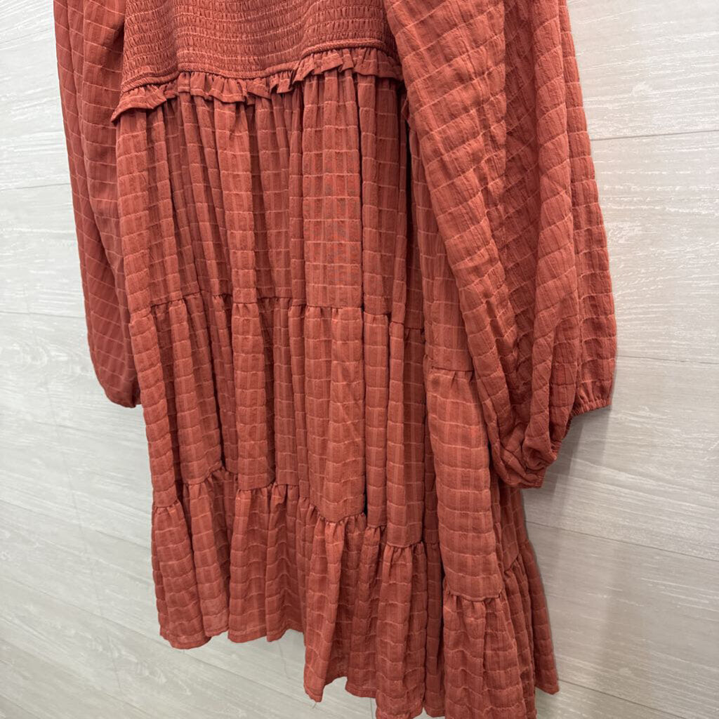 Arula Orange Textured Long Sleeve Dress XXL