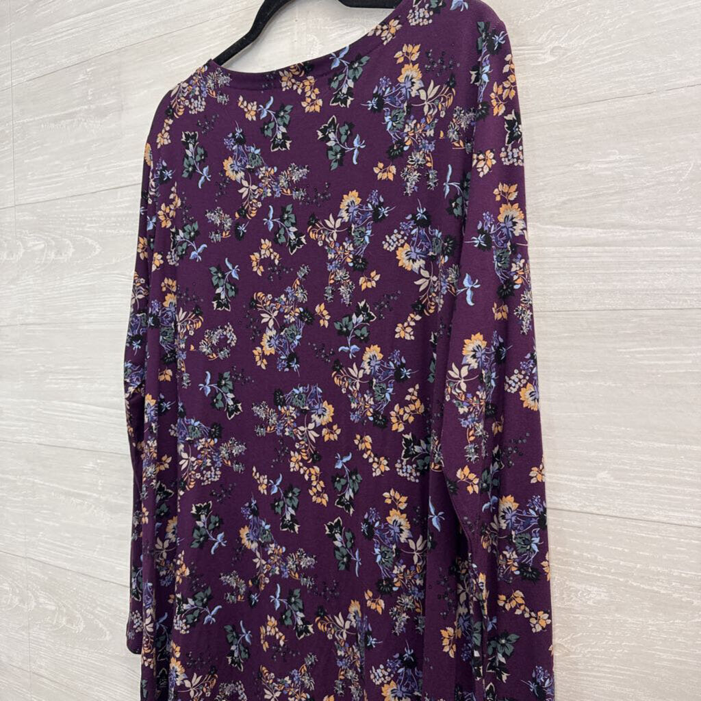 Loft Purple/ Multi Print Long Sleeve Dress XXL