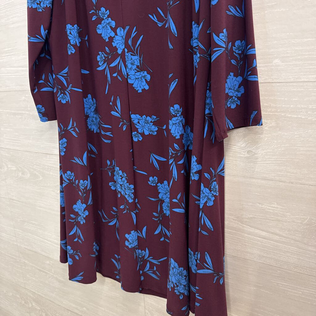 Ralph Lauren Purple/ Blue Floral Print Long Sleeve Dress 18