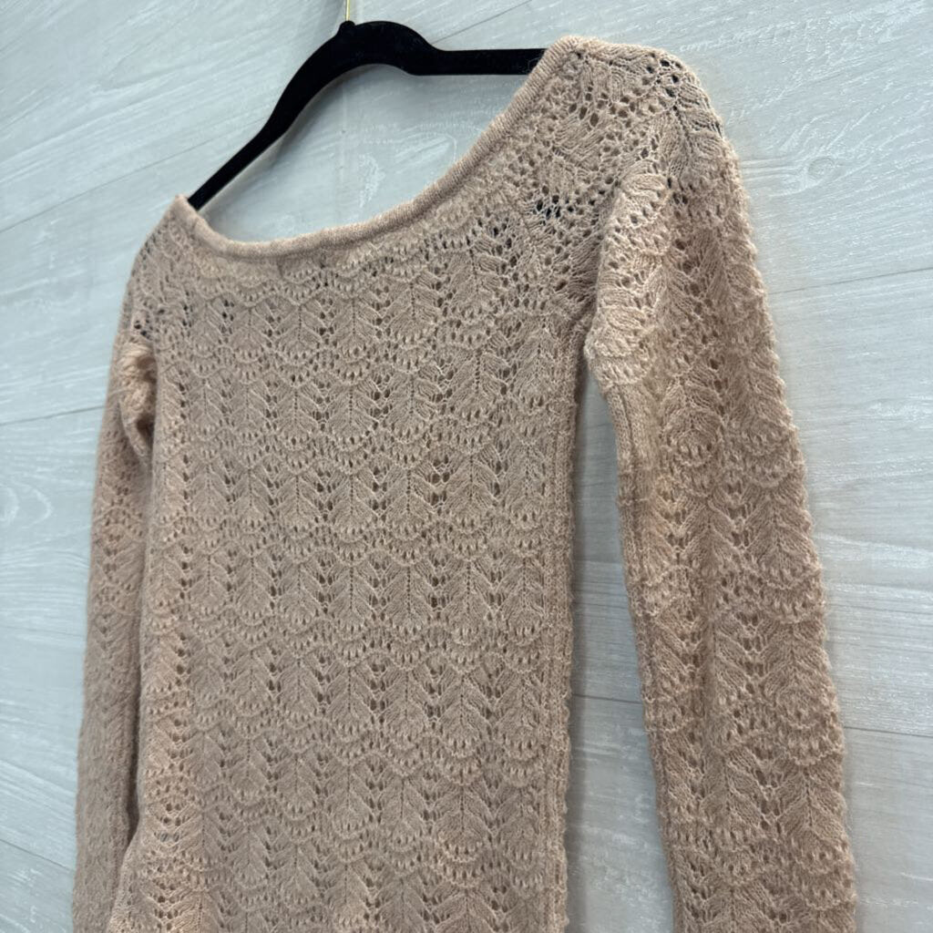 American Eagle Blush Open Knit Long Sleeve Sweater Top Extra Small