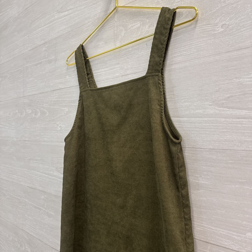 Green Corduroy Button Front Jumper Dress Extra Small