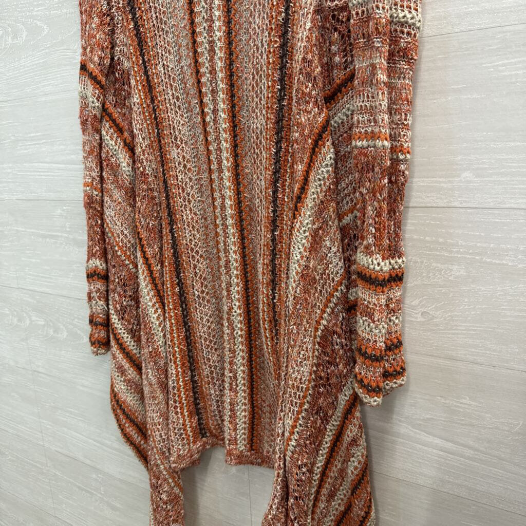 Orange/ Multi Striped Knit Open Front Sweater Medium