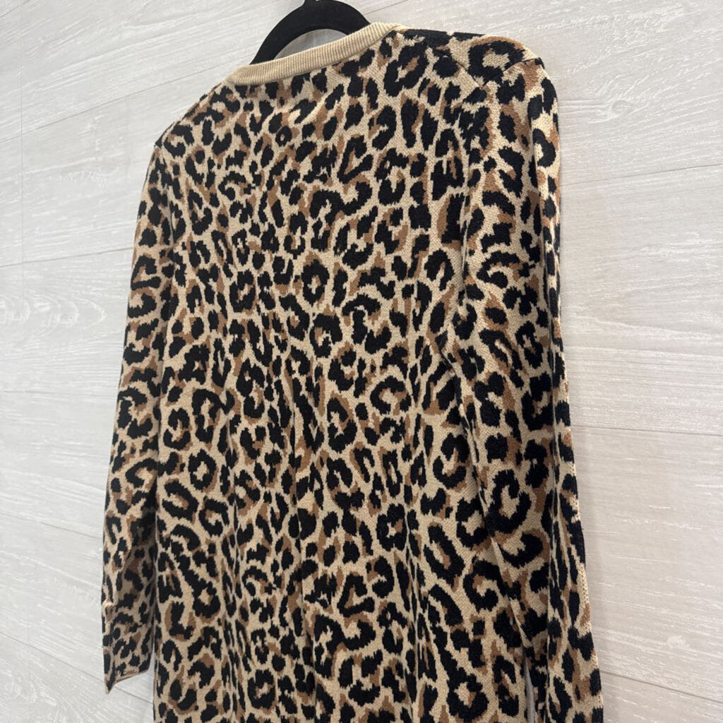 J Crew Brown/ Black Knit Leopard Print Sweater Dress Small