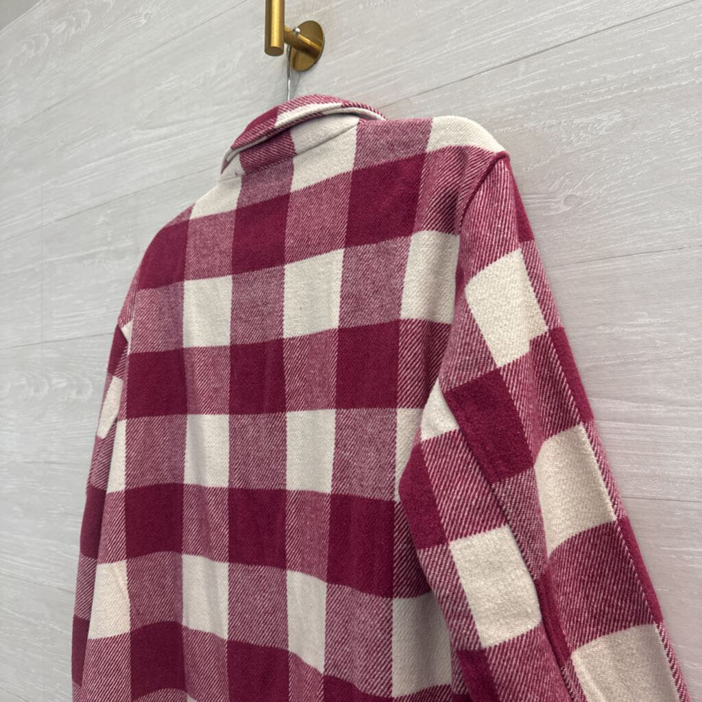 Pink/ White Plaid Long Sleeve Shacket Small