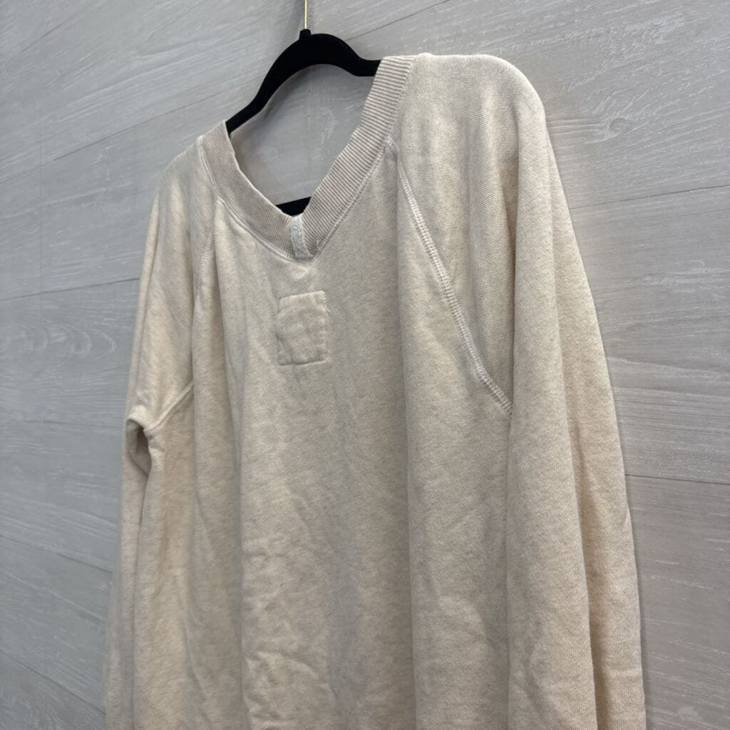 Aerie Beige V Neck Long Sleeve Slouchy Oversized Pullover Extra Small
