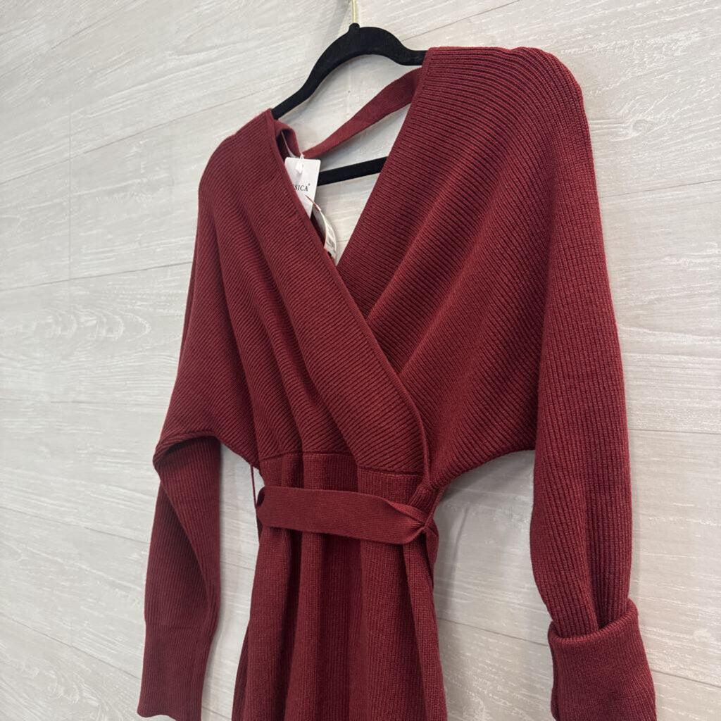 Zesica Burgundy Ribbed Long Sleeve Dress Medium