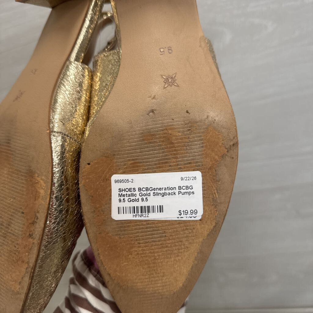 BCBG Metallic Gold Slingback Pumps 9.5
