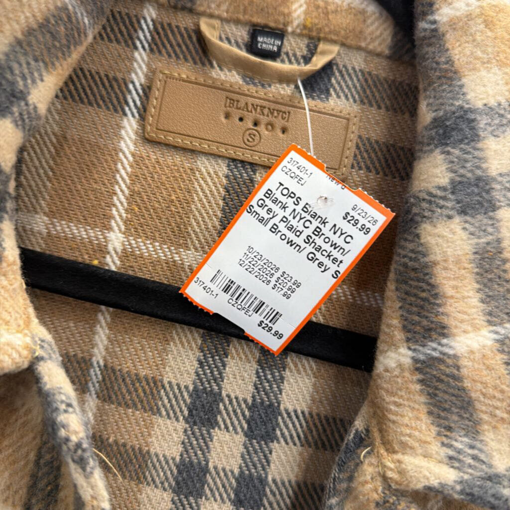 Blank NYC Brown/ Grey Plaid Shacket Small