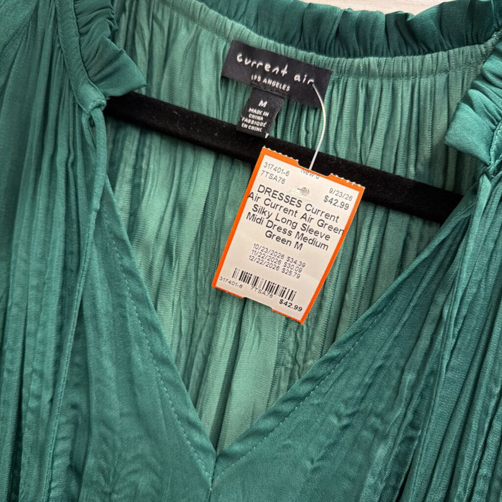 Current Air Green Silky Long Sleeve Midi Dress Medium