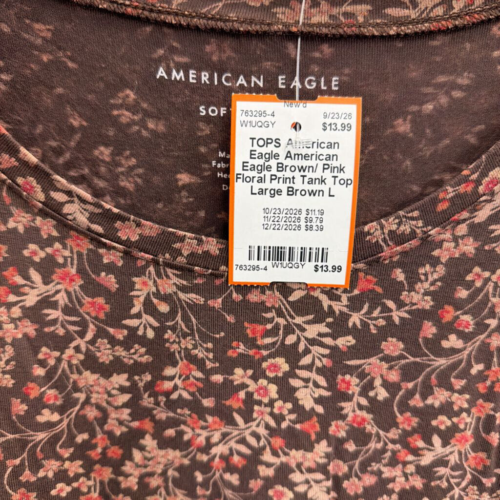 American Eagle Brown/ Pink Floral Print Tank Top Large