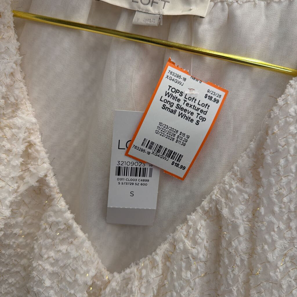 Loft White Textured Long Sleeve Top Small
