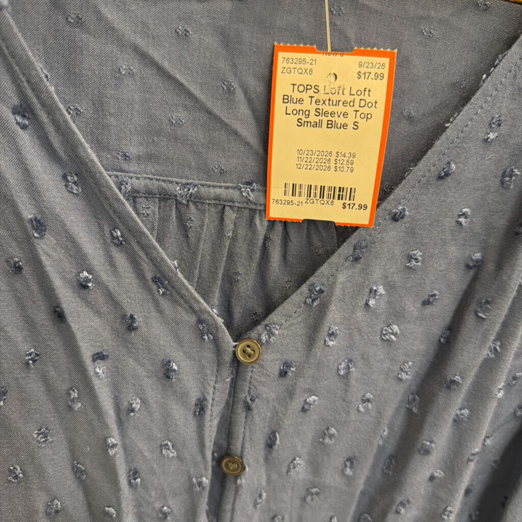 Loft Blue Textured Dot Long Sleeve Top Small