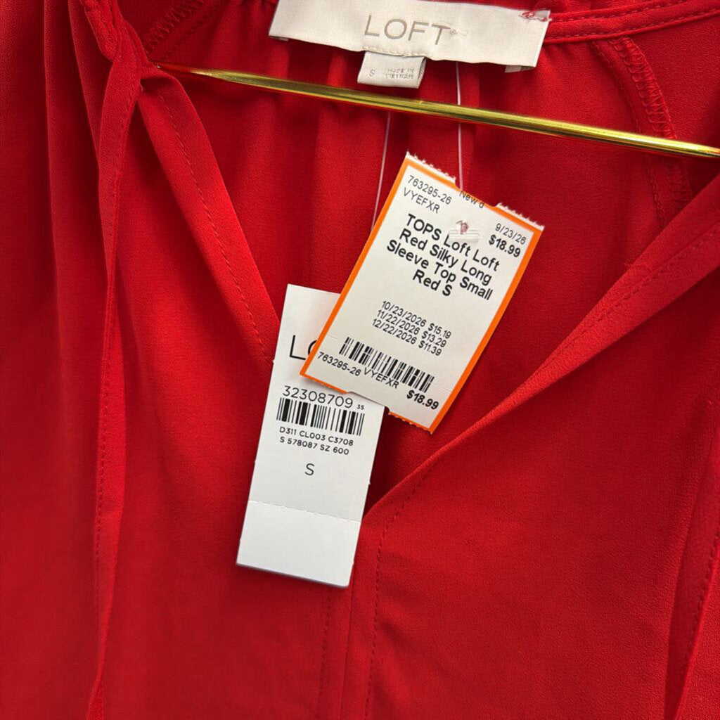 Loft Red Silky Long Sleeve Top Small