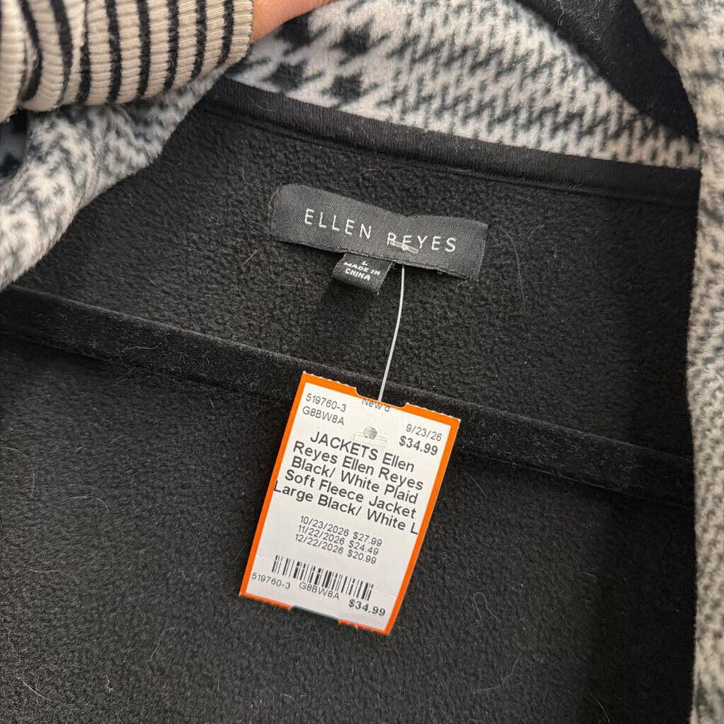 Ellen Reyes Black/ White Plaid Soft Fleece Jacket Large