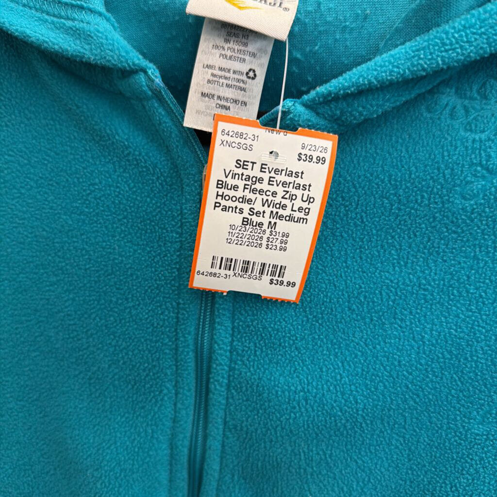 Vintage Everlast Blue Fleece Zip Up Hoodie/ Wide Leg Pants Set Medium