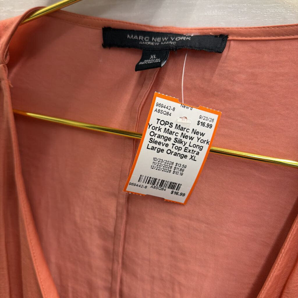 Marc New York Orange Silky Long Sleeve Top Extra Large