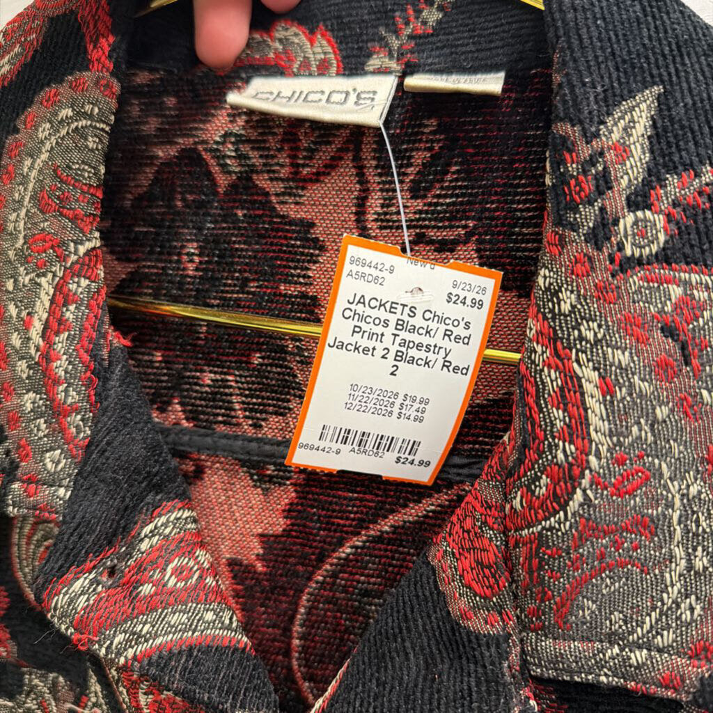 Chicos Black/ Red Print Tapestry Jacket 2