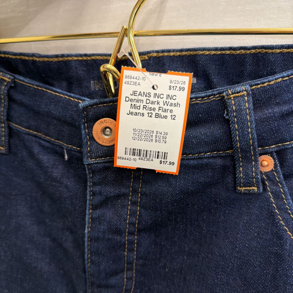 INC Denim Dark Wash Mid Rise Flare Jeans 12