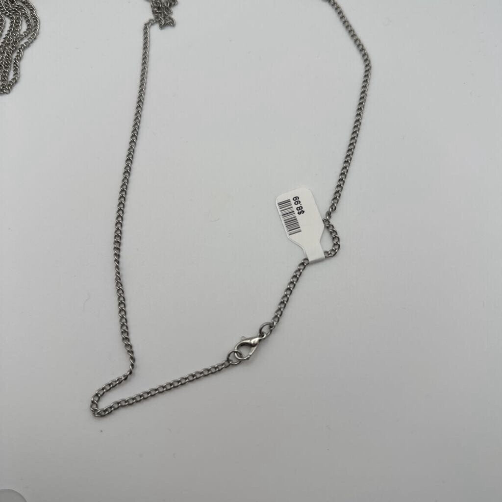 Silver/ Blue Stone Tassel Long Necklace