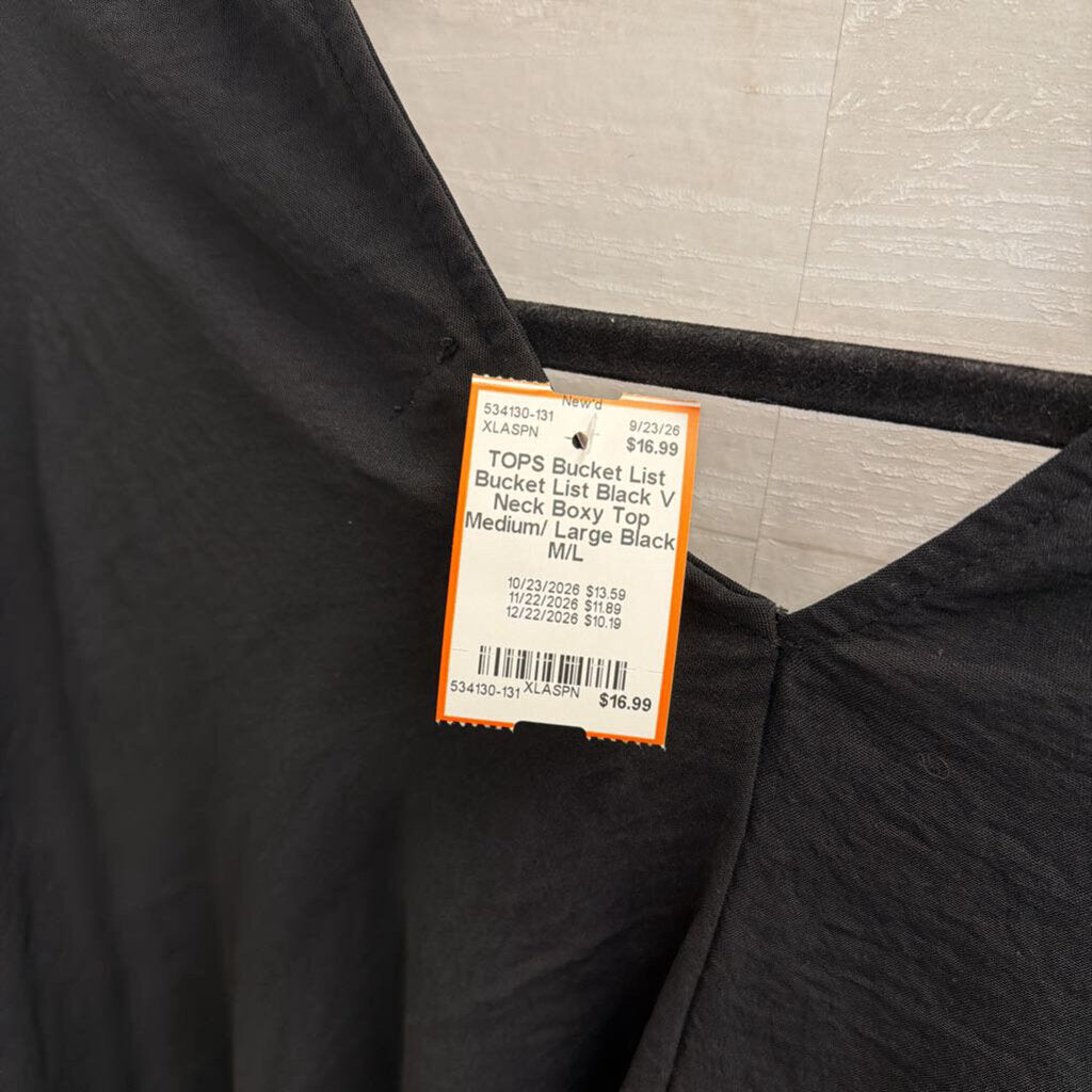 Bucket List Black V Neck Boxy Top Medium/ Large