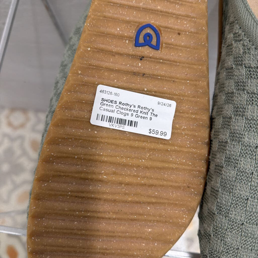 Rothy's Green Checkered Knit The Casual Clogs 9
