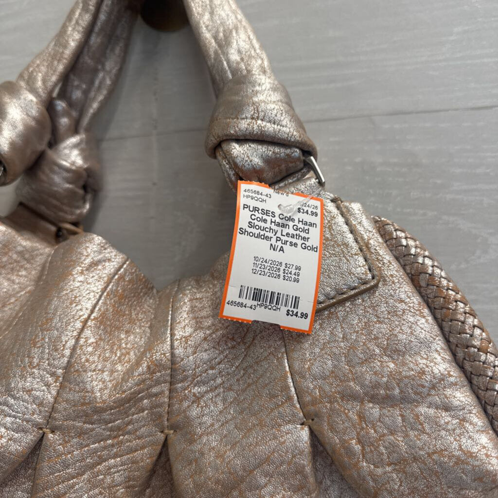 Cole Haan Gold Slouchy Leather Shoulder Purse