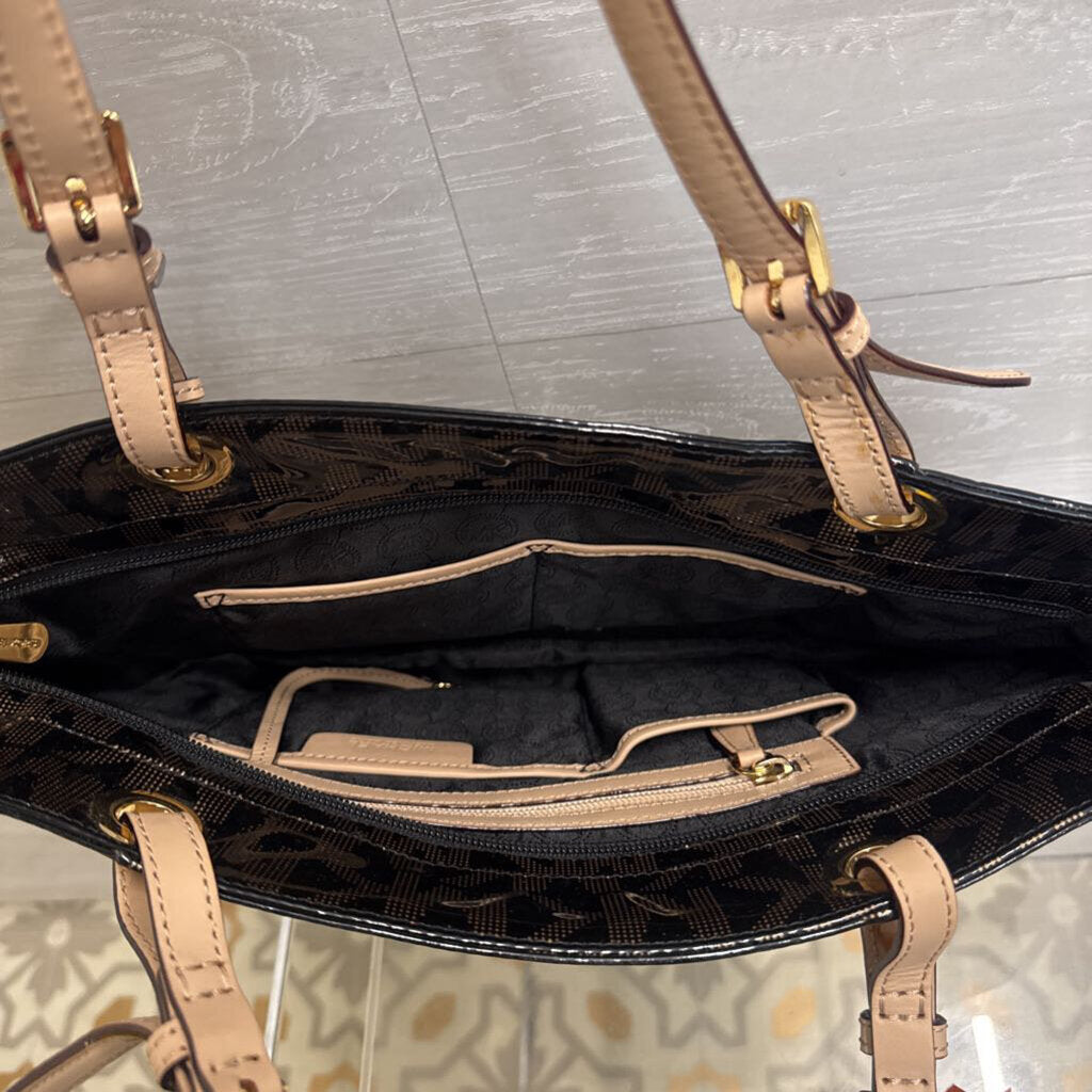 Michael Kors Black Signature Patent Logo Tote Purse