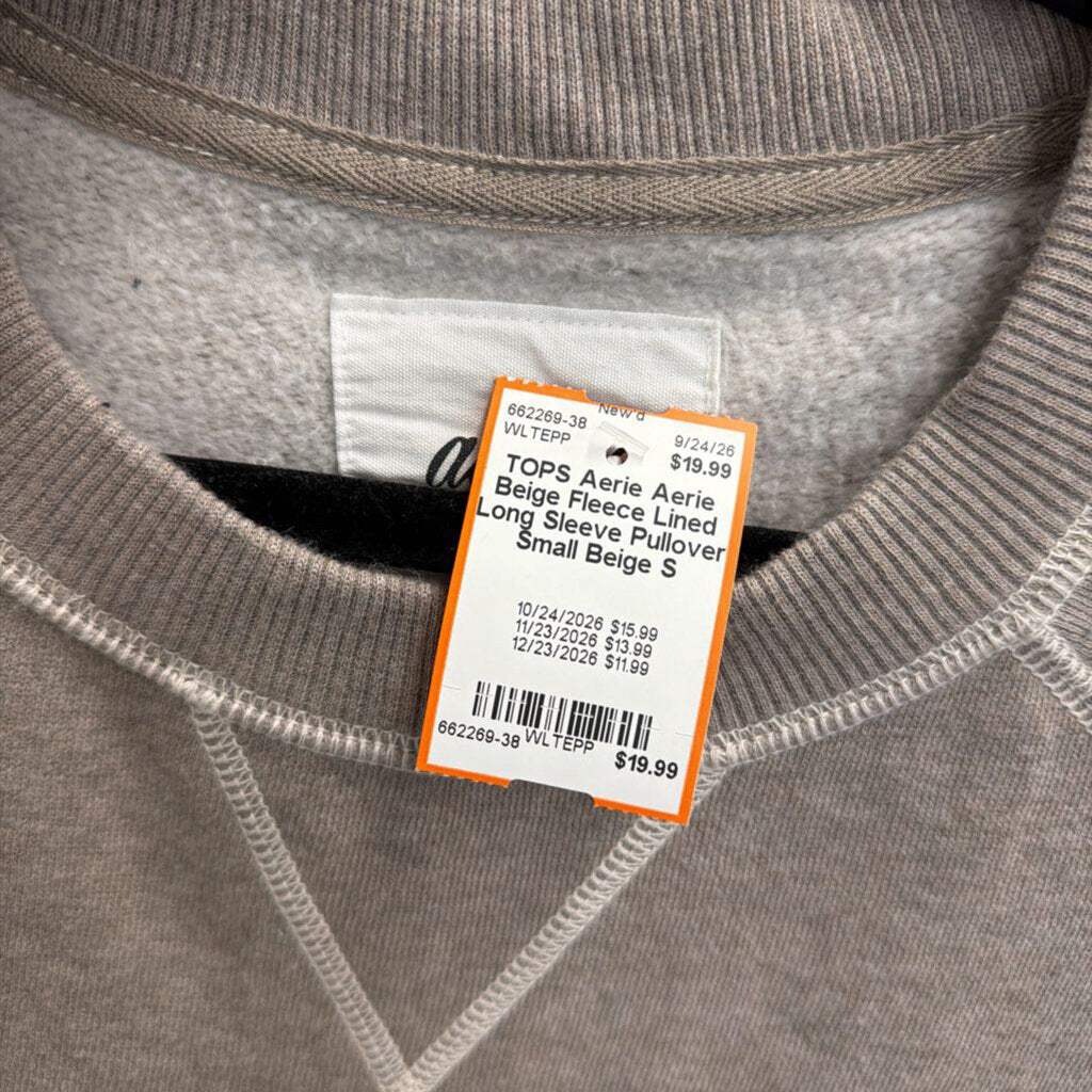 Aerie Beige Fleece Lined Long Sleeve Pullover Small