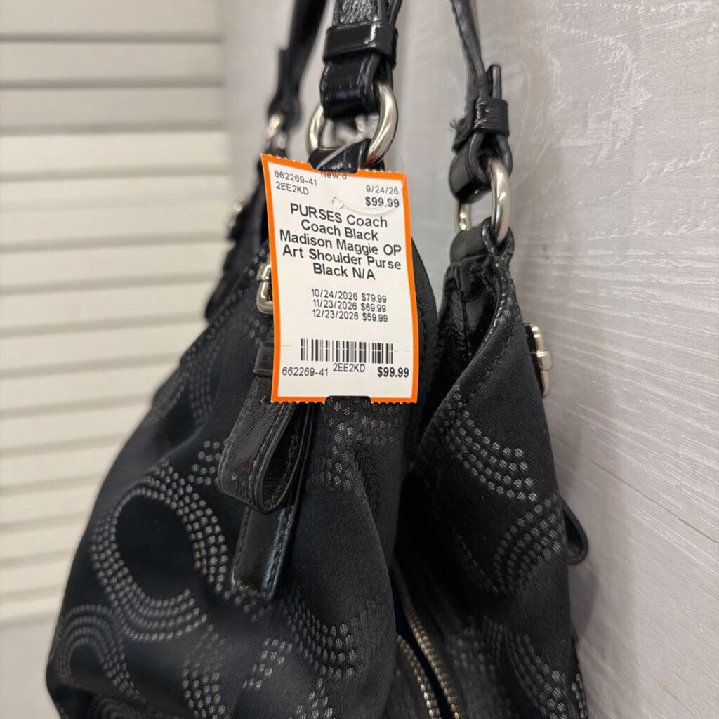Coach Black Madison Maggie OP Art Shoulder Purse
