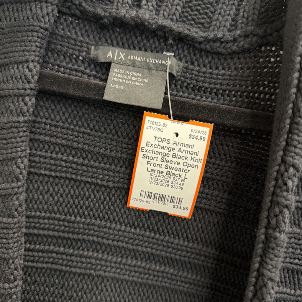 Armani Exchange Black Knit Short Sleeve Open Front Sweater Large