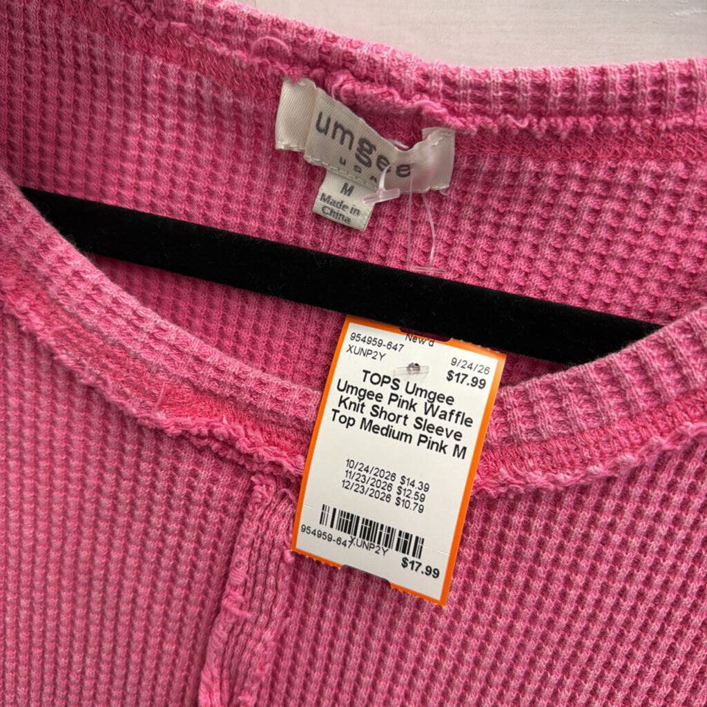 Umgee Pink Waffle Knit Short Sleeve Top Medium