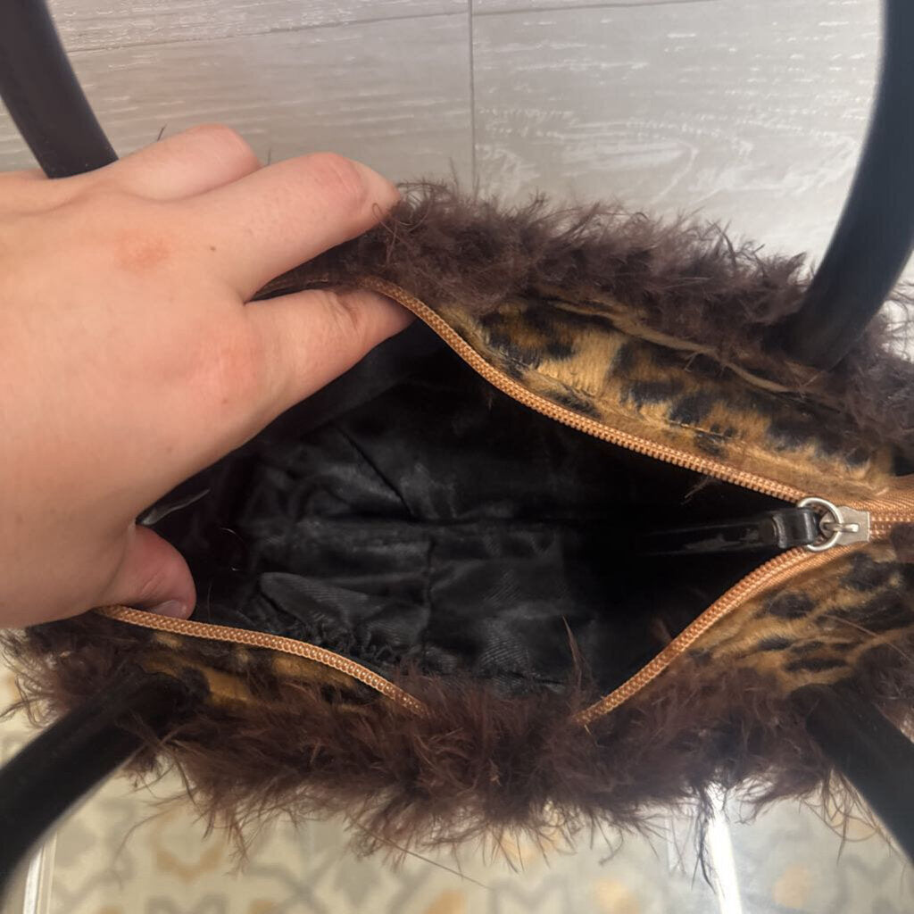 Brown Faux Fur Leopard Print Purse