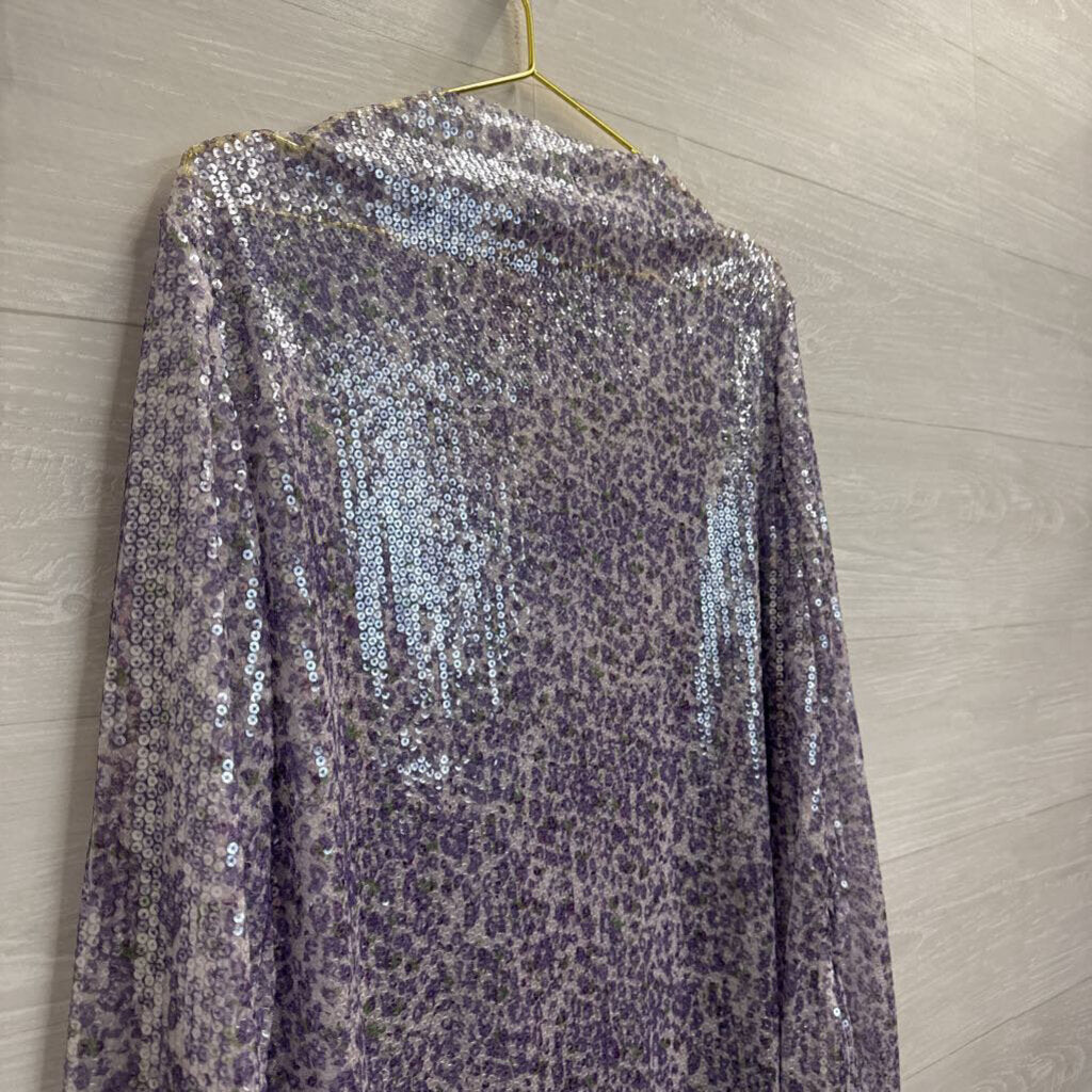 Davi and Dani Purple Floral Sequin Long Sleeve Top 2XL