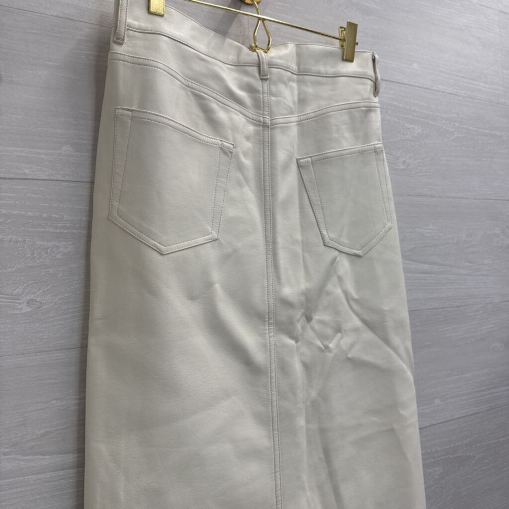 Olivaceous White Faux Leather Midi Skirt Large