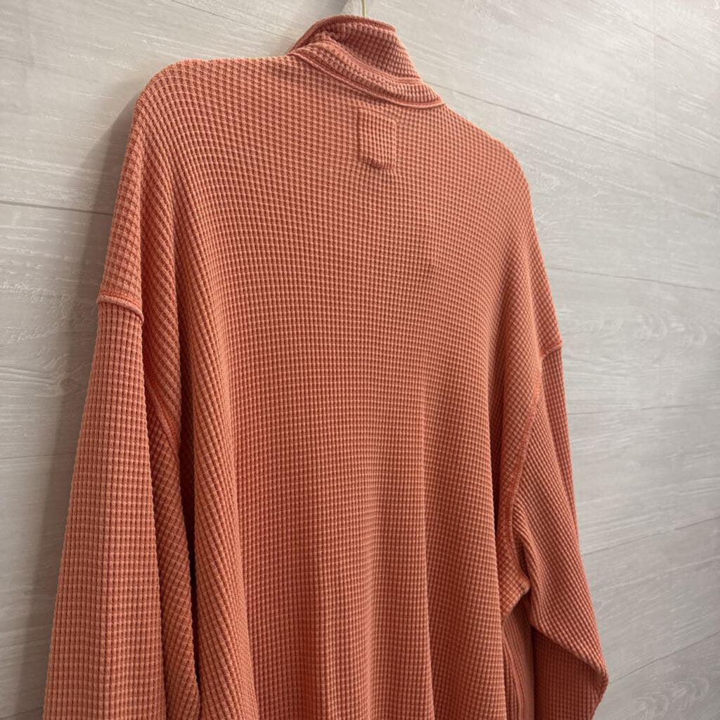 Aerie Orange Textured Long Sleeve Button Down Top Extra Large