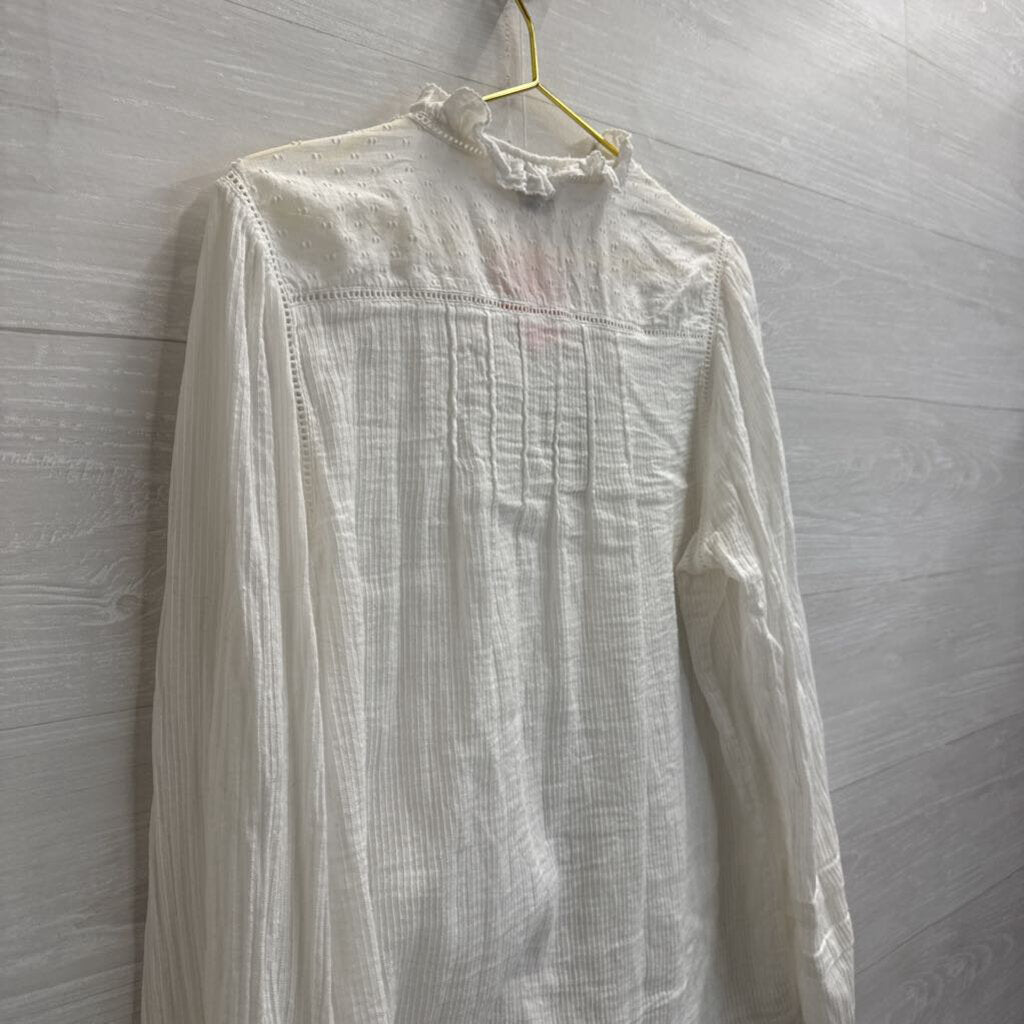 Faherty White Long Sleeve Button Front Top Large