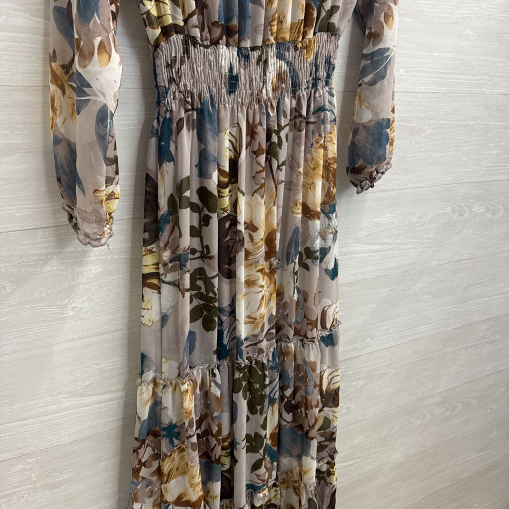 Kate and Lily Grey/ Multi Floral Print Long Sleeve Maxi Dress 8