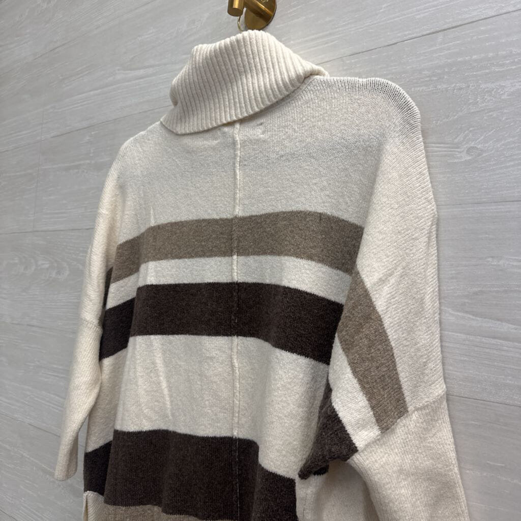 Loft Cream/ Brown Striped Turtleneck Sweater Medium Petite