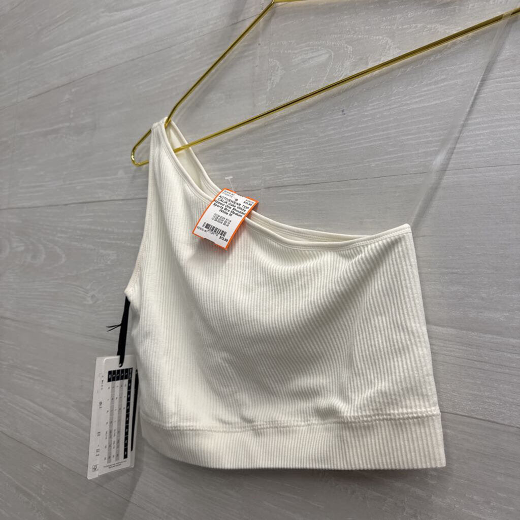 Calia White Ribbed One Shoulder Sports Bra Medium