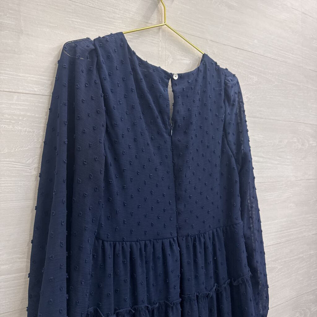 Altar'd State Navy Textured Dot Long Sleeve Dress Large