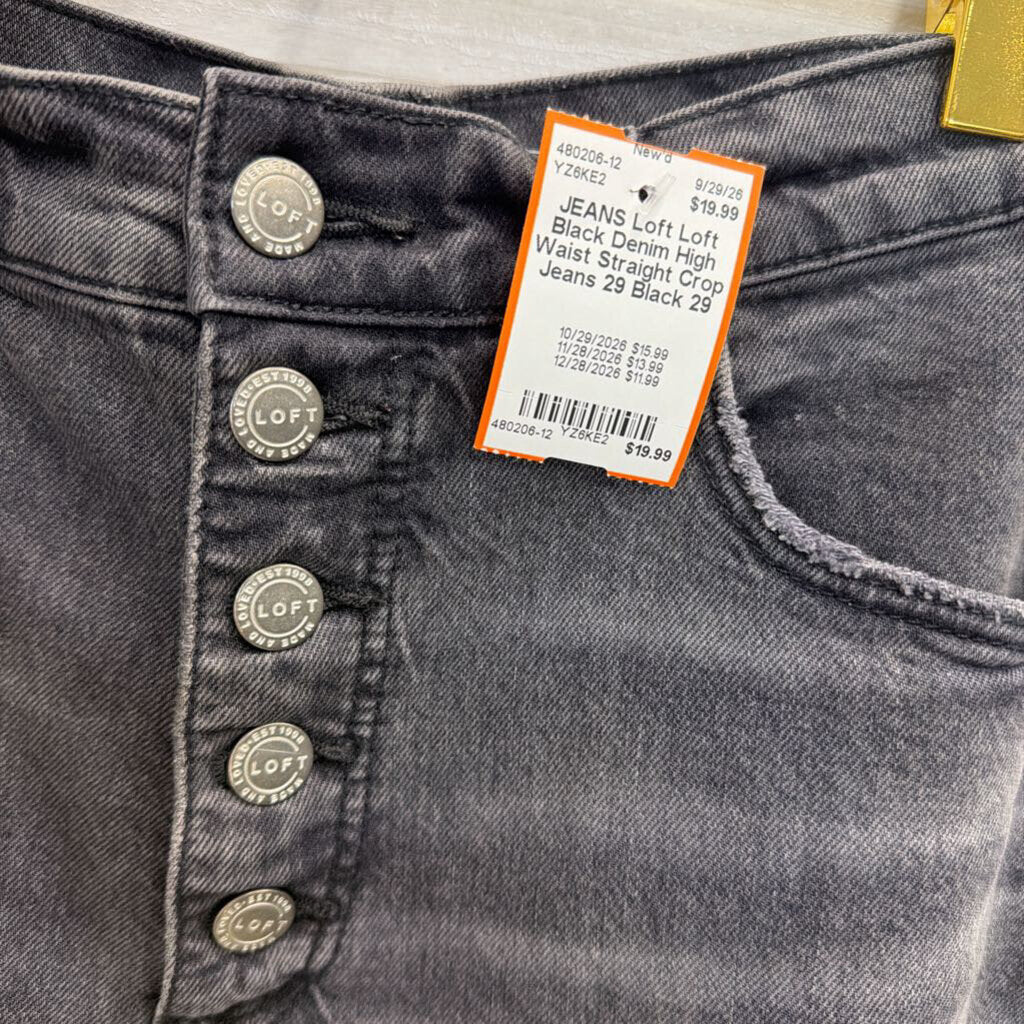 Loft Black Denim High Waist Straight Crop Jeans 29