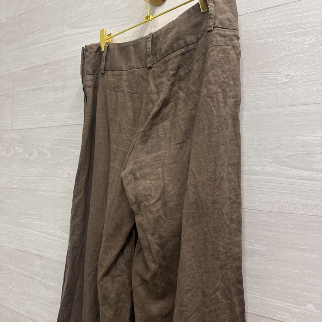 Tahari Brown 100% Linen Cropped Wide Leg Pants 4