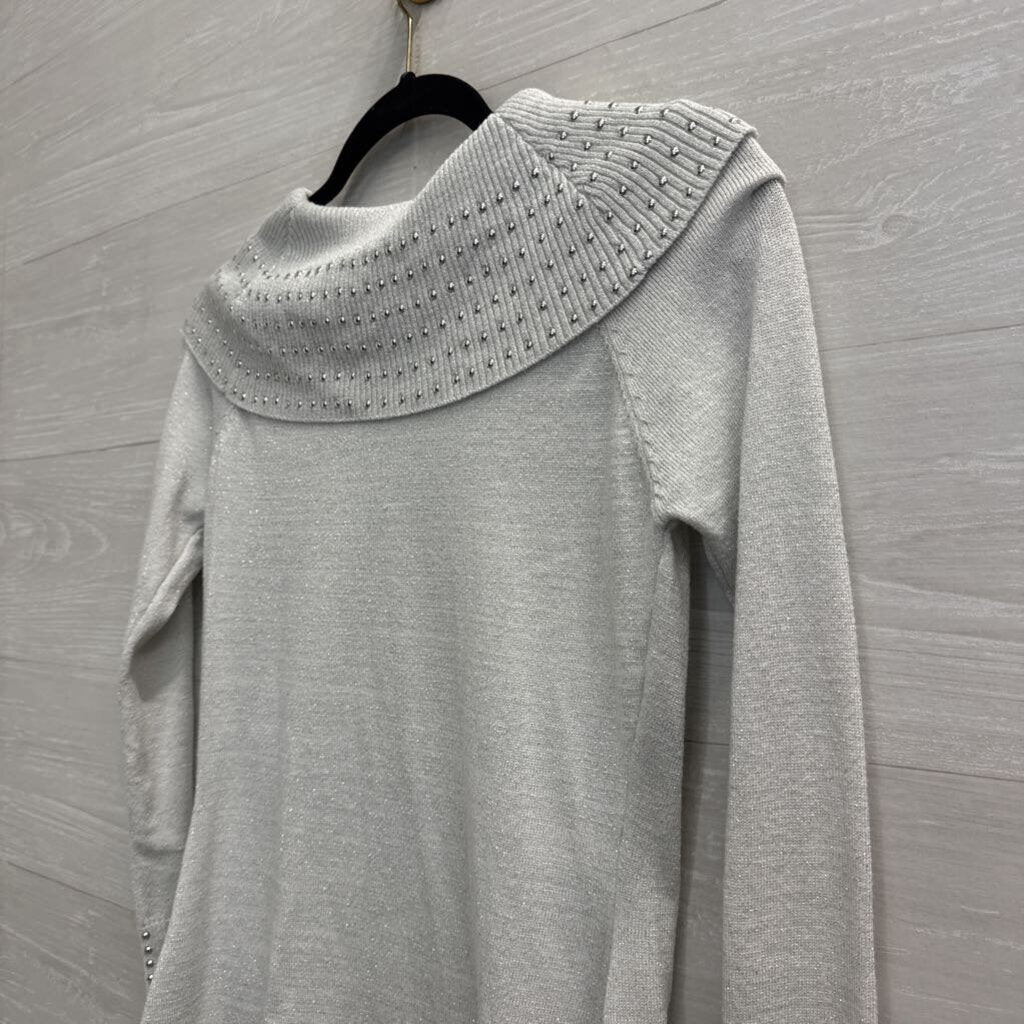 Questions Grey Silver Studded Knit Long Sleeve Top Small